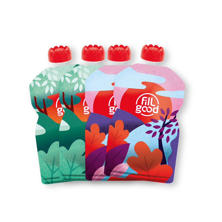 [B001AB004AFSBC] Gourdes alimentaires réutilisables - Rose &amp; Vert